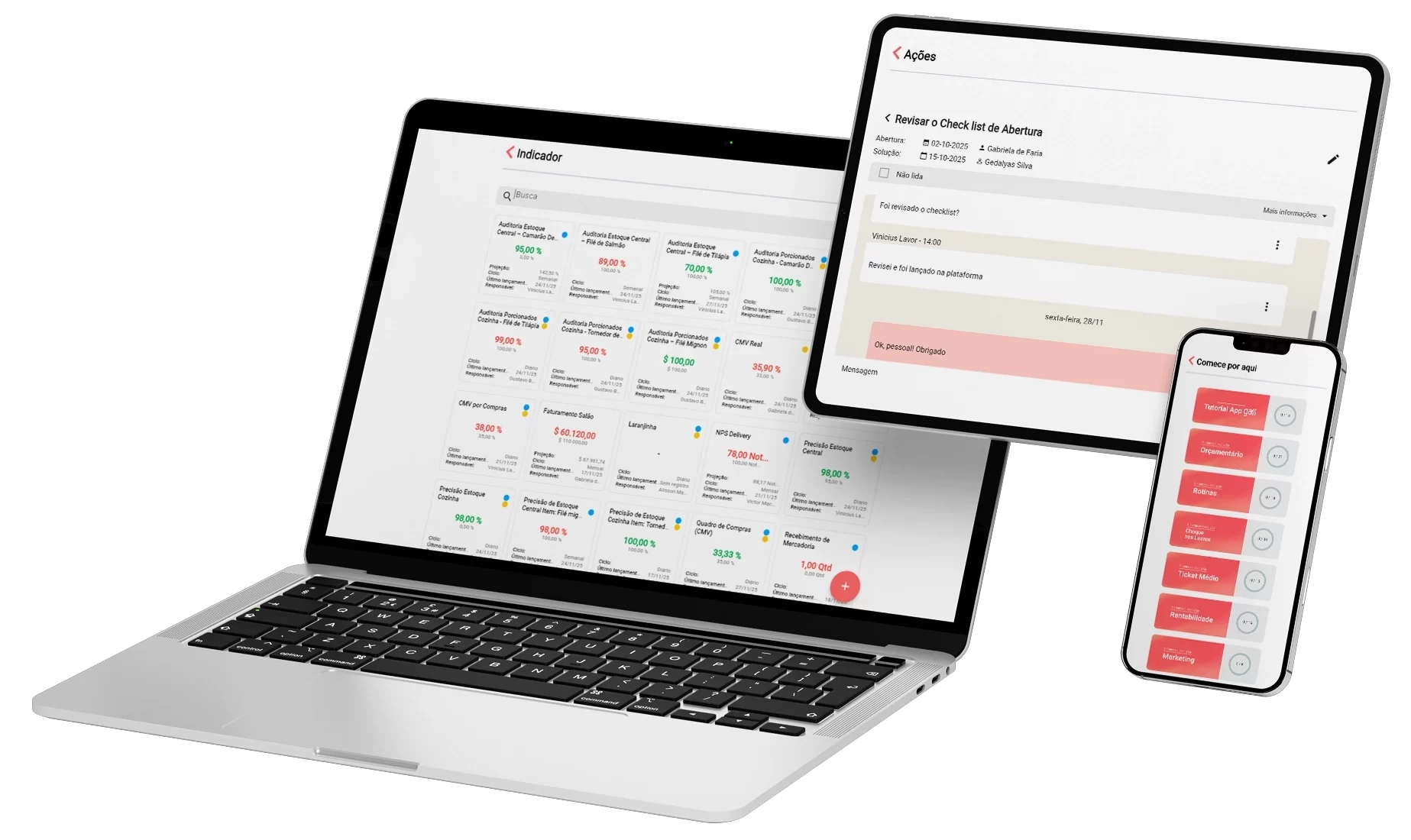 Sistema operacional de equipes para restaurantes em um laptop